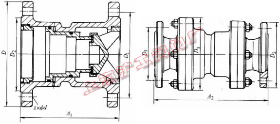 Y43X-10、Y43X-16 型鑄鐵比例式減壓閥外形及結(jié)構(gòu)尺寸示意圖